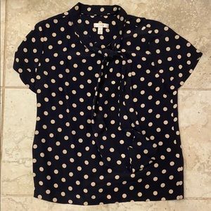 J. Crew black/cream polka dot tie blouse